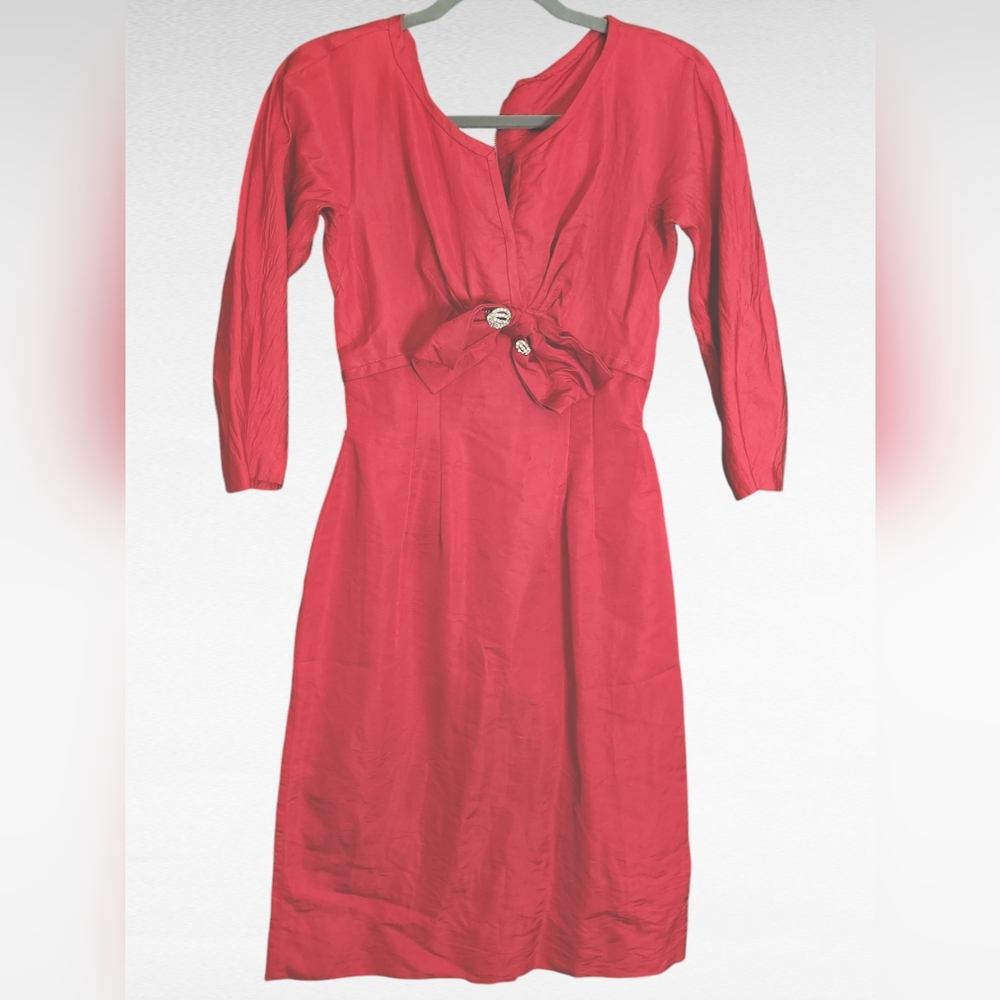 Parnes Feinstein Vintage 1950s Red Bow Cocktail Evening Dress Size 10